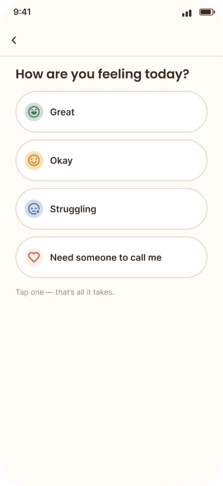 The daily check-in screen with four answers