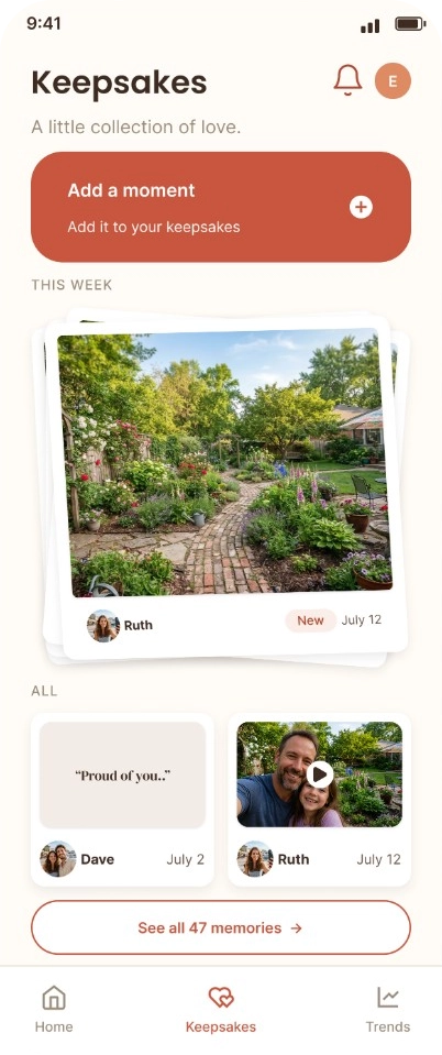 The Keepsakes tab: a little collection of love